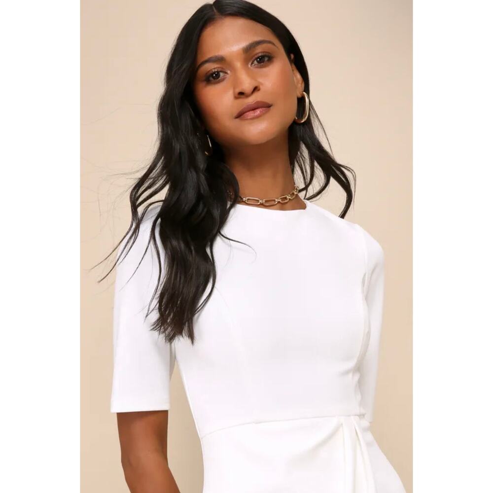 NWT! Lulus Westwood White Half Sleeve Sheath Dress Dress L - Picture 2 of 7